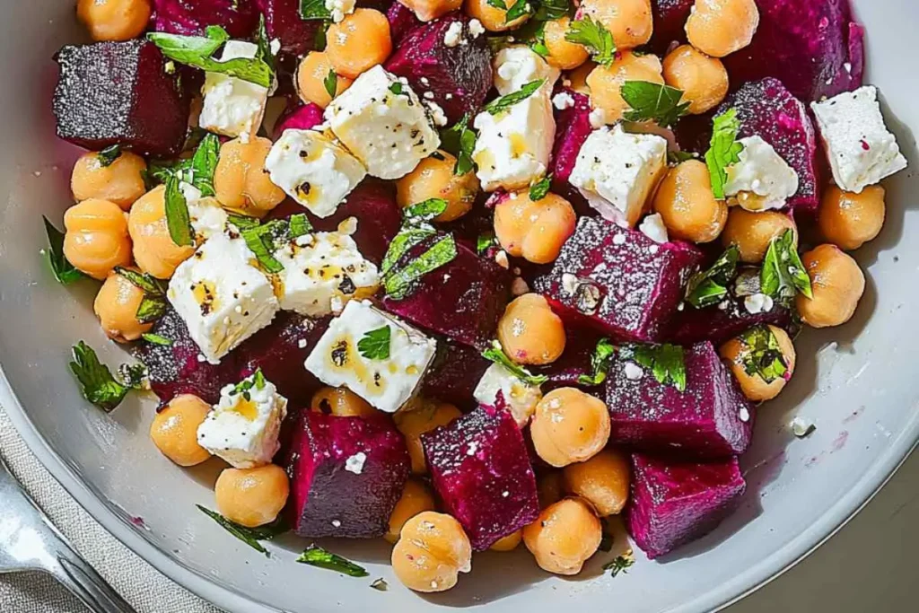 Chickpea, Beet and Feta Salad with Lemon-Garlic Vinaigrette