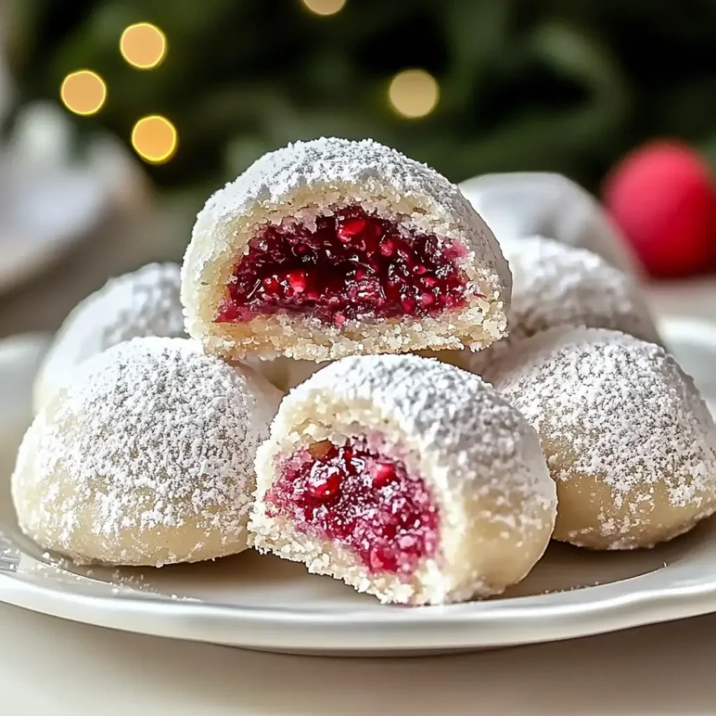 Surprising Raspberry Almond Snowball Cookies